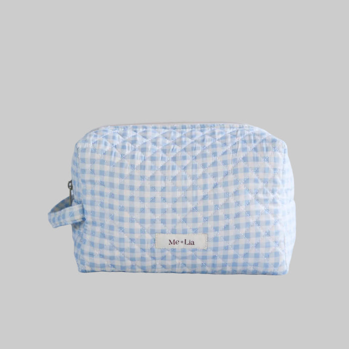 Gingham Blue Make-up Pouch - Large