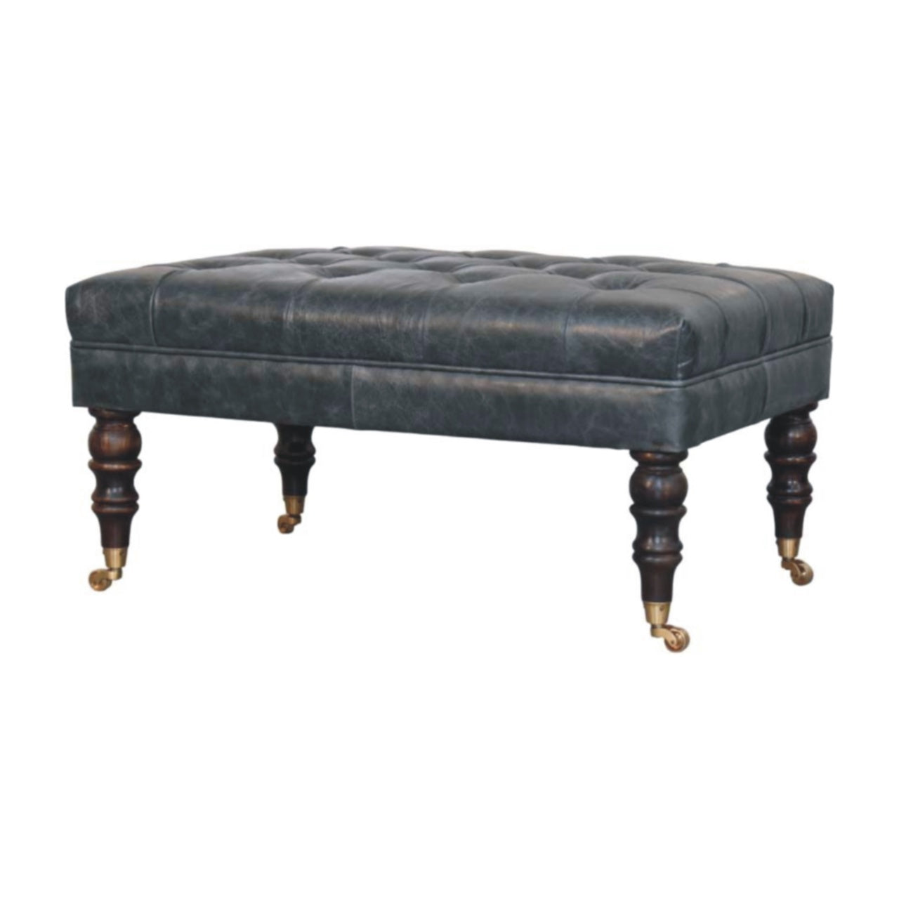 Buffalo Teal Leather Ottoman