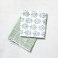 S/2 Tea Towel Set - Lotus & Stripe, Sage