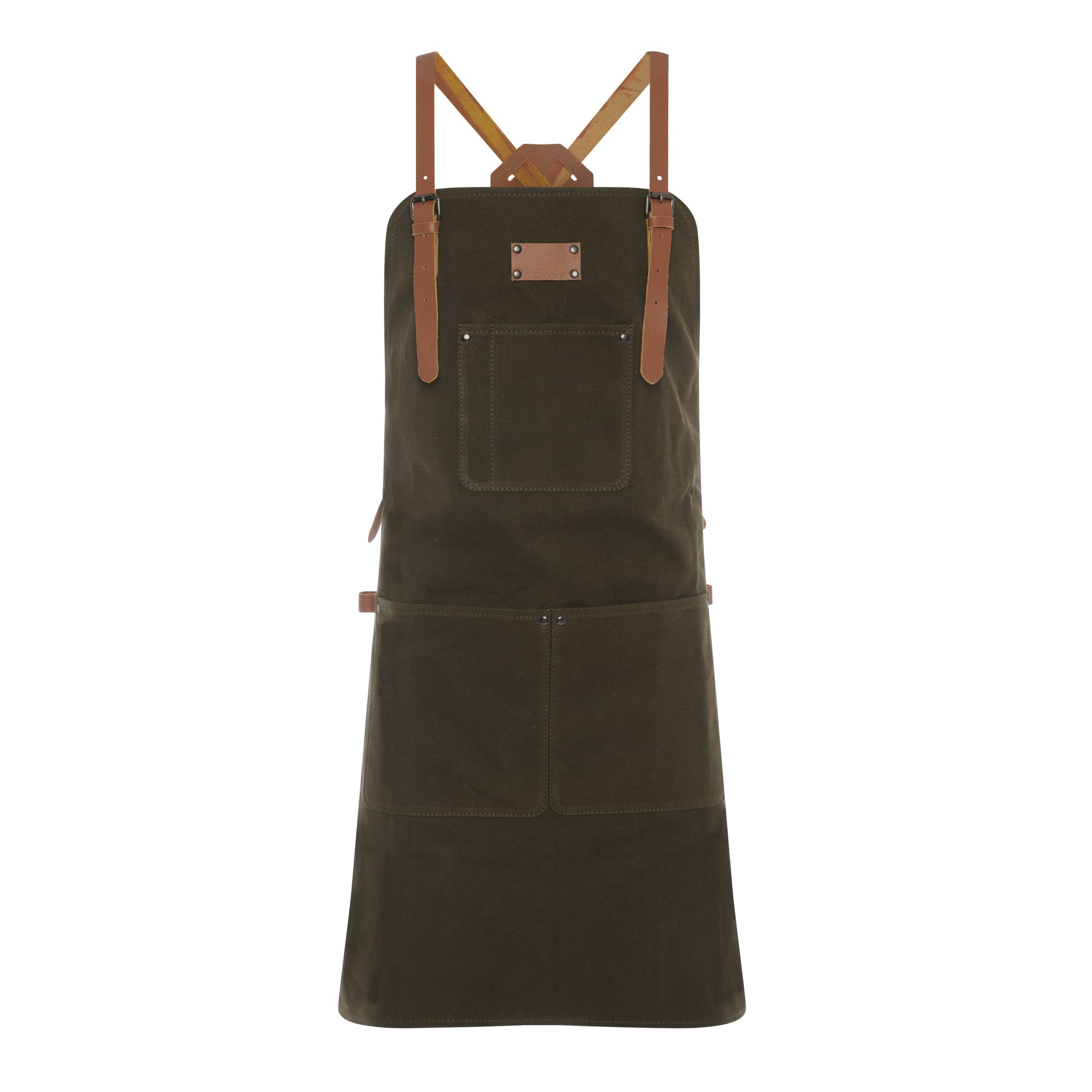Waxed Canvas Work Apron with Leather Straps & Utility Pockets