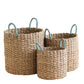 S/3 Seagrass Woven Baskets with Sky Blue Handle