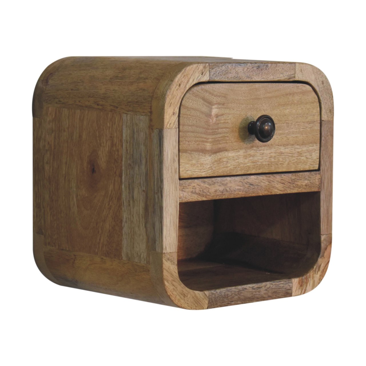 Extra Mini Curved Oak-ish Bedside Table