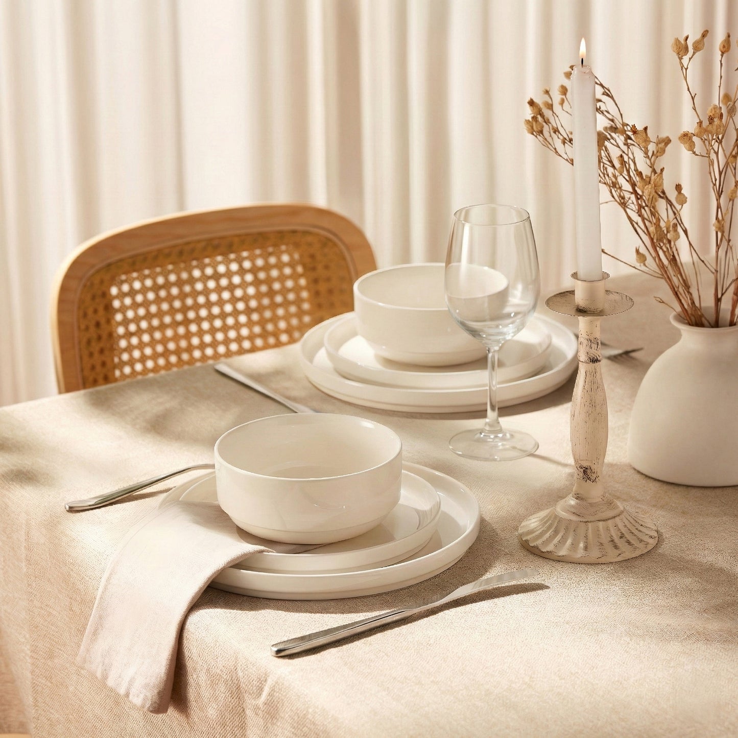 Dinnerware Set, 12 Piece Service for 4, Ceramic, Cambridge Classics