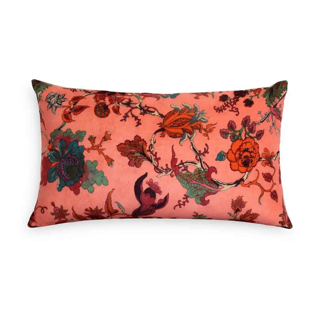 Velvet Eden Floral Pillow | 24x14" | Cotton Fabric