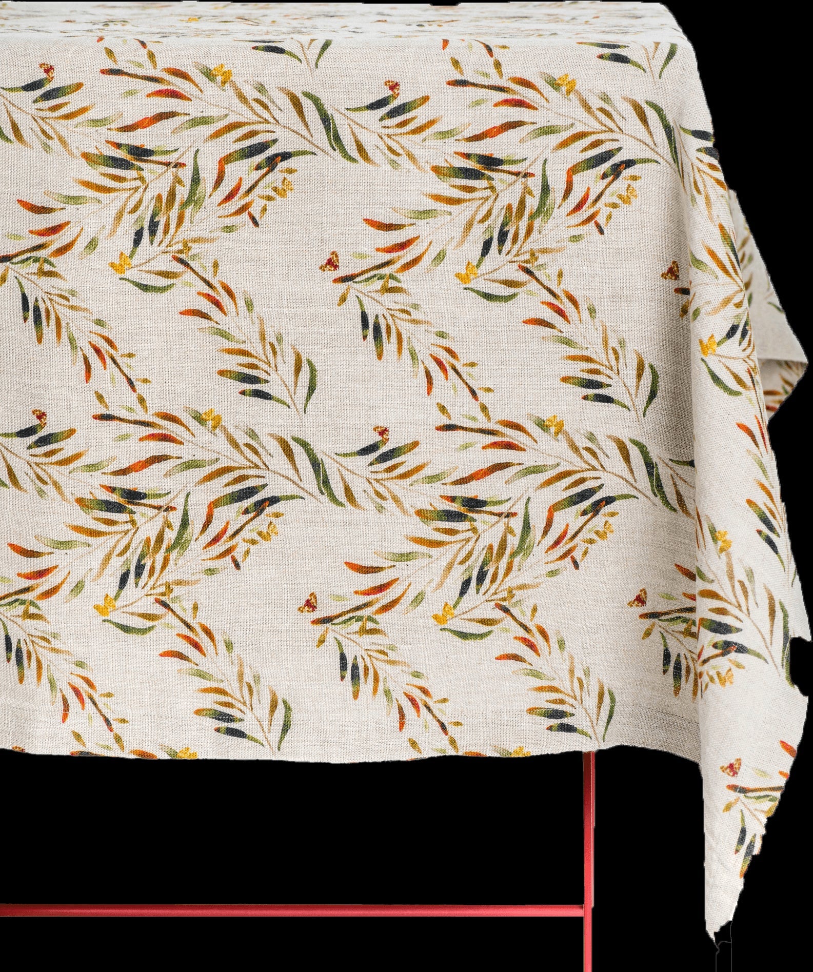 Organic Linen Tablecloth in Red Palm