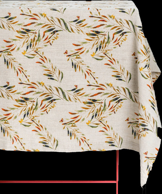 Organic Linen Tablecloth in Red Palm