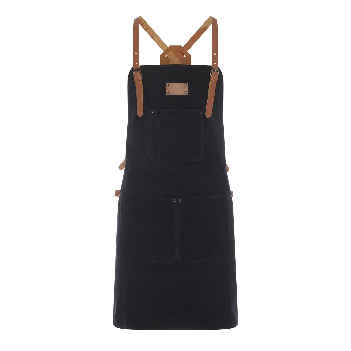 Waxed Canvas Work Apron with Leather Straps & Utility Pockets