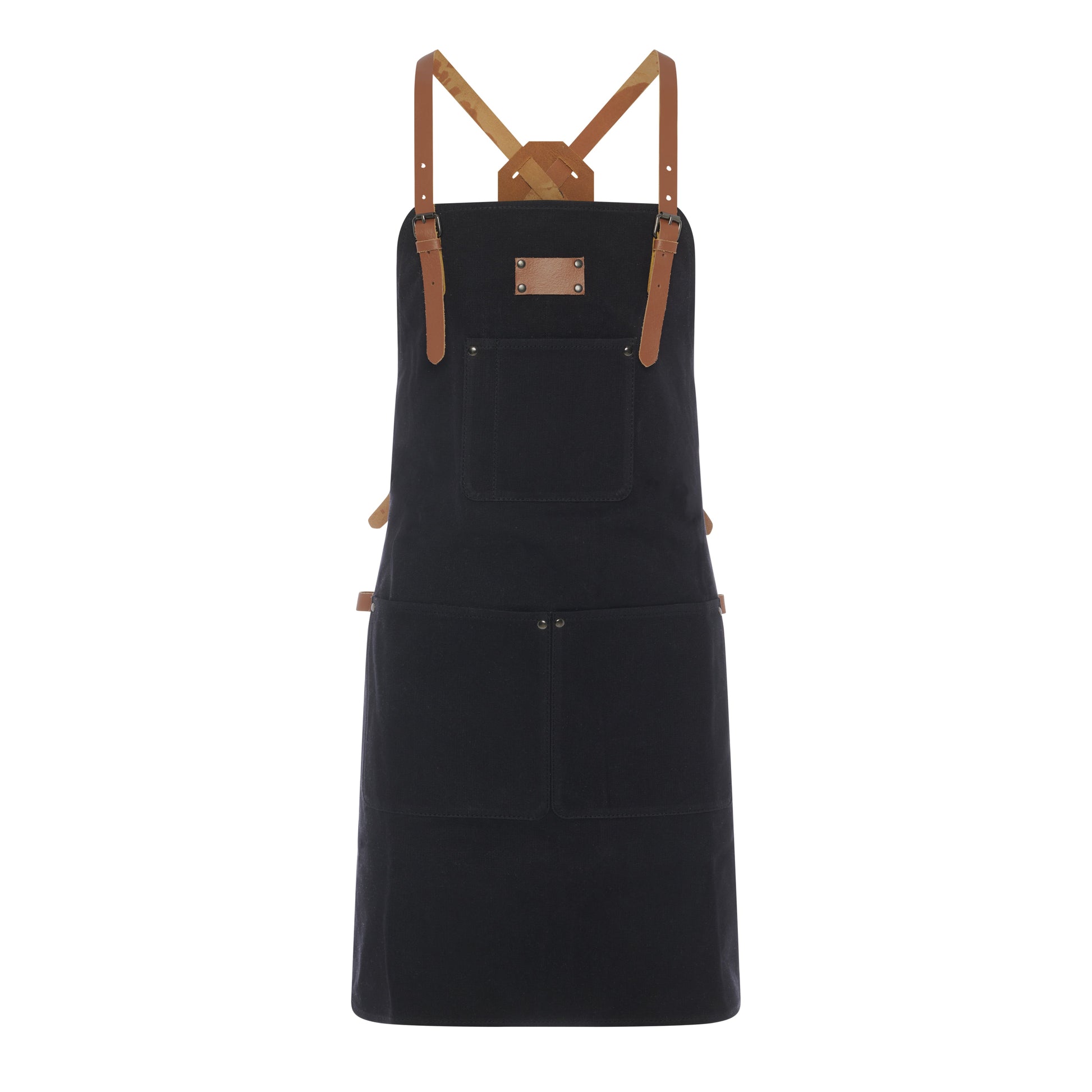Waxed Canvas Work Apron with Leather Straps & Utility Pockets