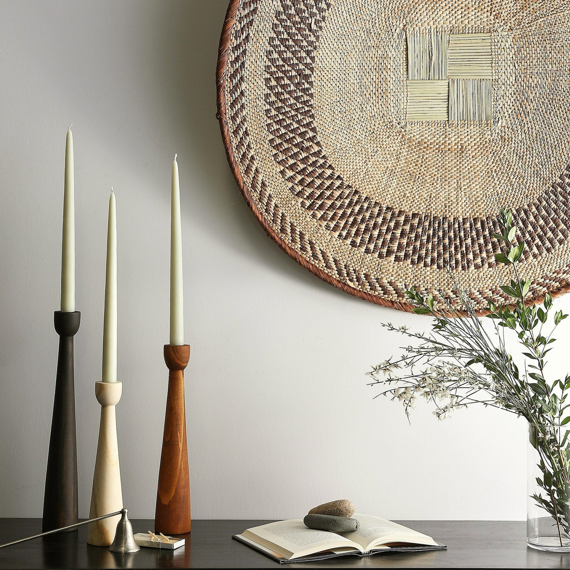 Tapered Candlestick Holder Pine Wood Cognac, Espresso, Natural