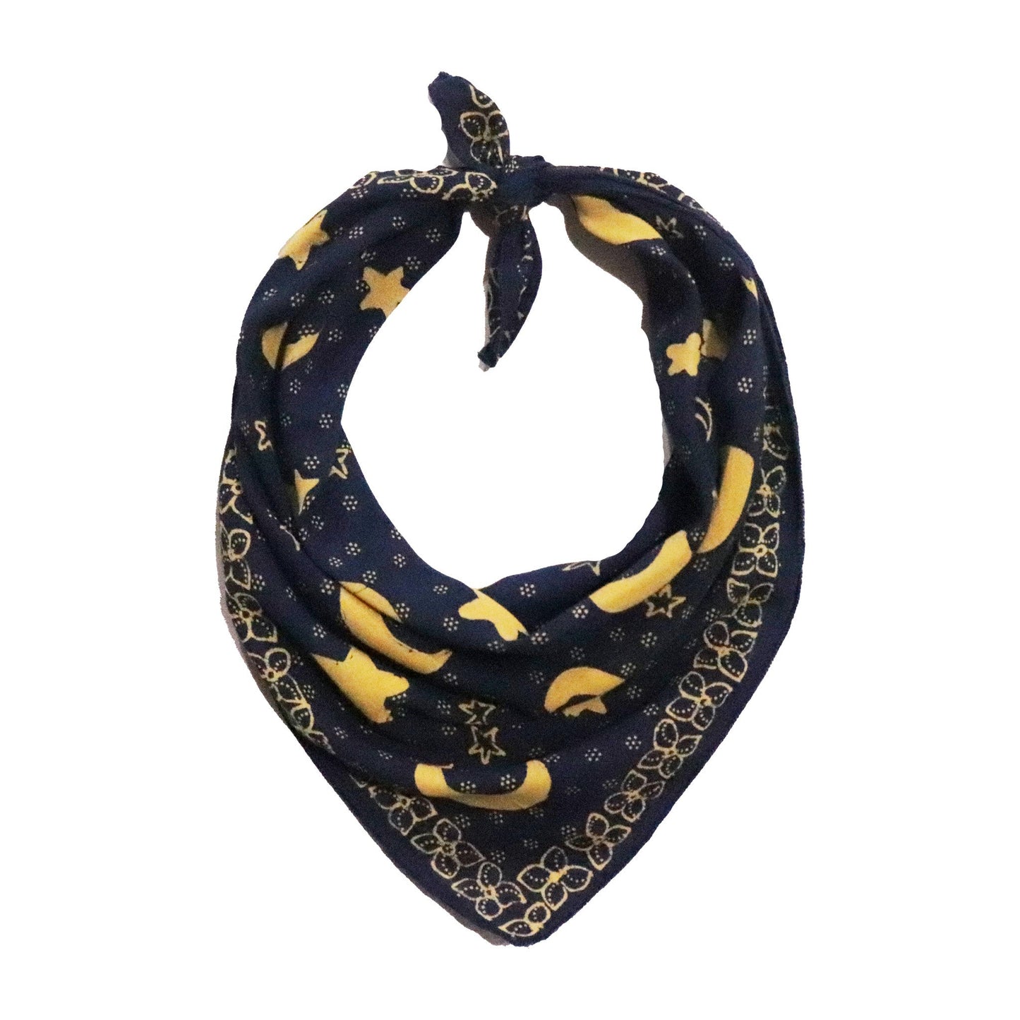 Full Hand Drawn Batik Tulis Bandana Authentic, 100% Soft Cotton, Celestial Blue, Moon and star