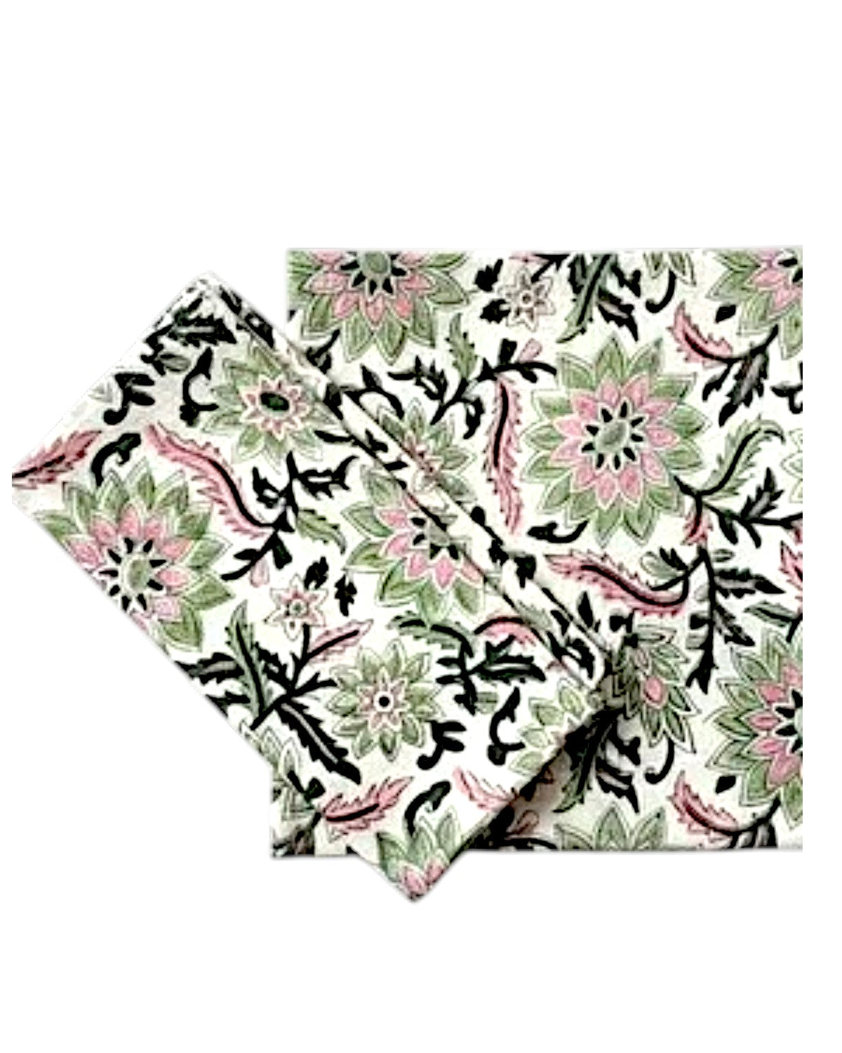 Pink Green Floral Cotton Napkins Set of 4, Hand Block Print Dining Table Decor