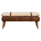 Boucle Buffalo Hide Leather Bench, Chestnut