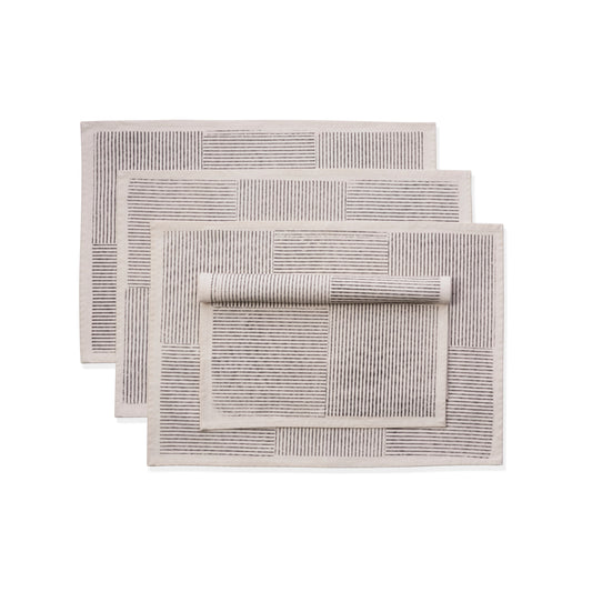 VILLA Table Runner and Placemat (Set of Four). Hand Block Printed - Cotton - Fair Trade - Artisan Made