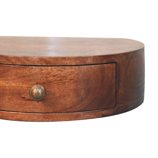 Solid Wood Honey Caramel Wall-Mounted Rounded Bedside Table