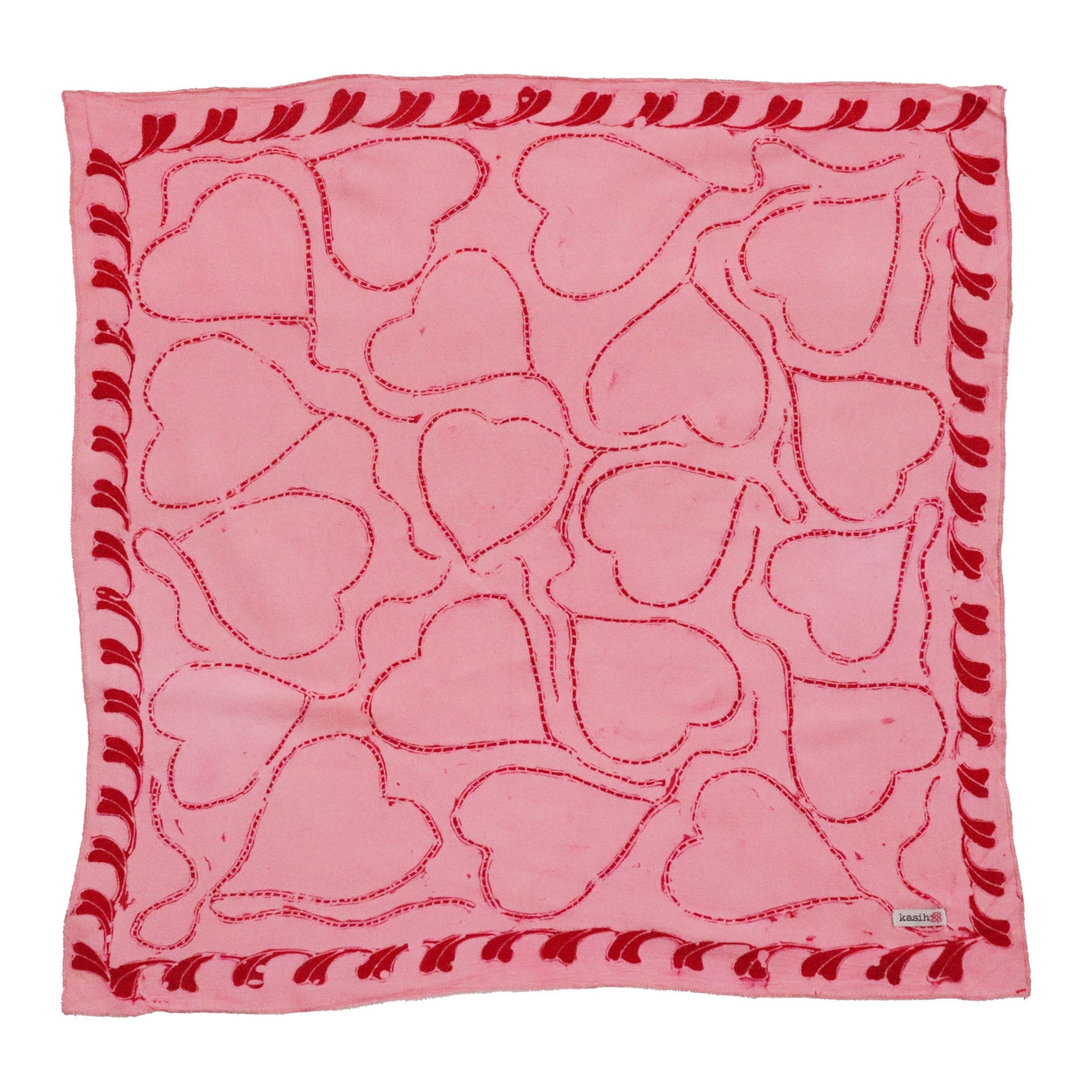 Full Hand Drawn Batik Tulis Bandana Authentic, 100% Soft Cotton, Pink Heart, Mother's Day Gift