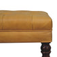 Solid Wood Honey Caramel Buffalo, Leather Ottoman with Castor Legs