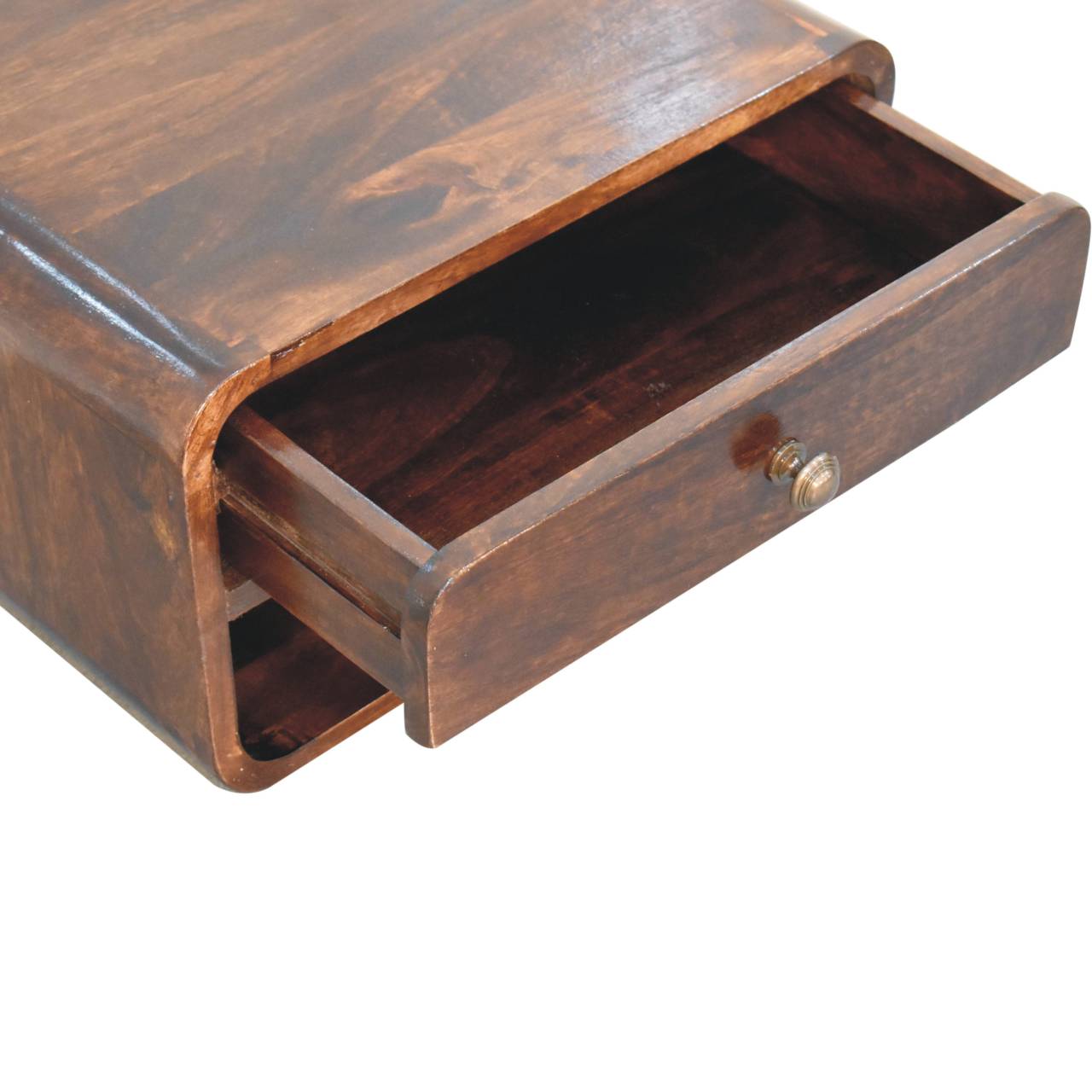 Solid Wood Curved California Walnut Wall-Mounted Bedside Table