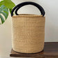 Handwoven Double Weave Hamper Basket with Black Leather Handles
