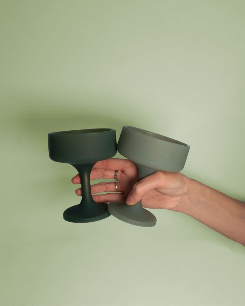 sage + olive | mecc | silicone unbreakable cocktail glasses