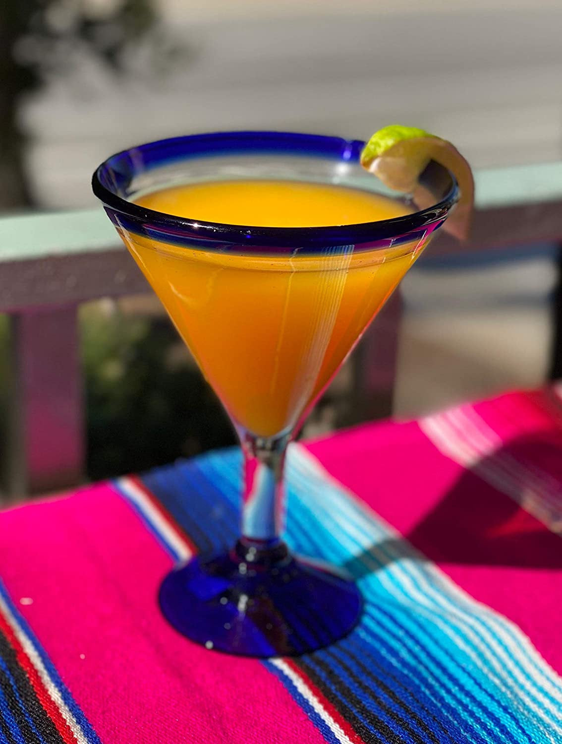 Cobalt Blue Rim Margarita Glasses - Martini Style - Set of 4