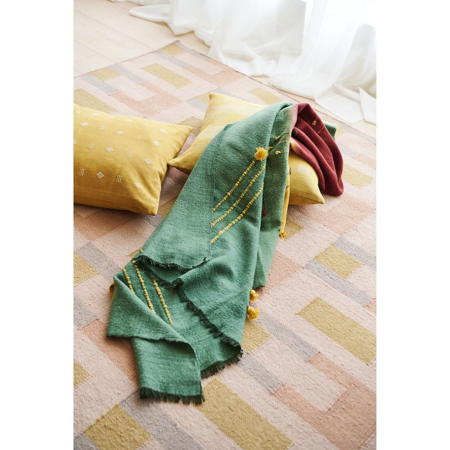 Avocado Multi Color Warm Hues Hand Woven Hand Knotted Textured Merino Throw