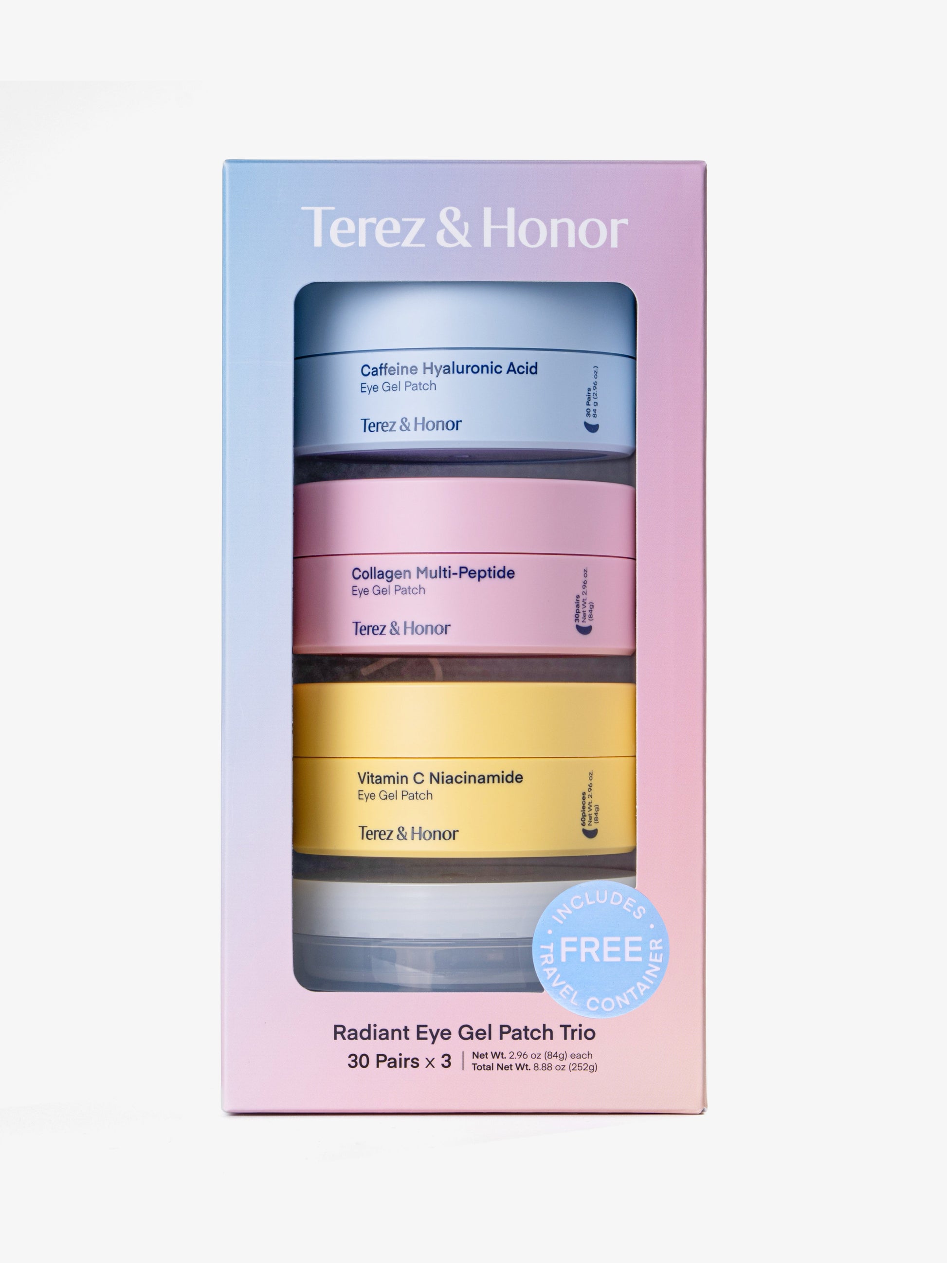 Terez & Honor Eye Patches Gift Set - 3-Pack (x 60 Pcs) Korean Hydrogel Eye Masks with Caffeine, Collagen & Vitamin C - For Puffy Eyes, Dark Circles, Fine Lines, Wrinkles & Bags, Travel Case Included