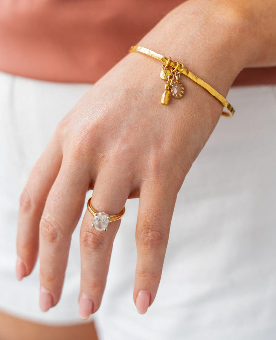 Peach Moonstone Talisman Bangle Bracelet