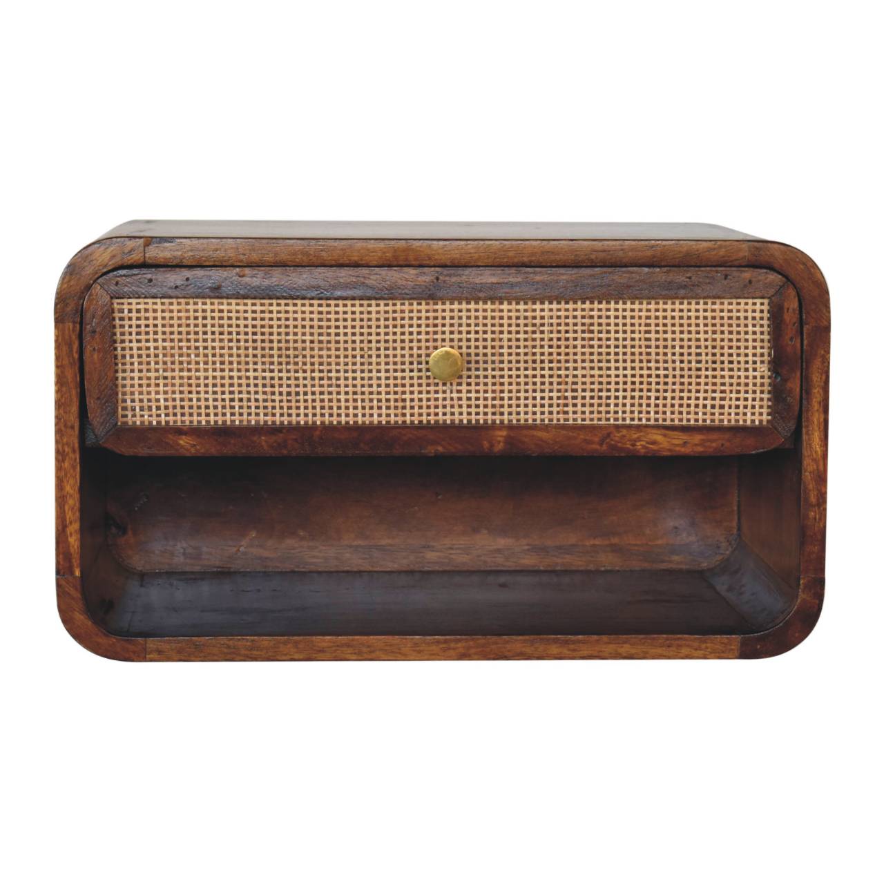 Solid Wood Chestnut Wall-Mounted Open Woven Bedside Table
