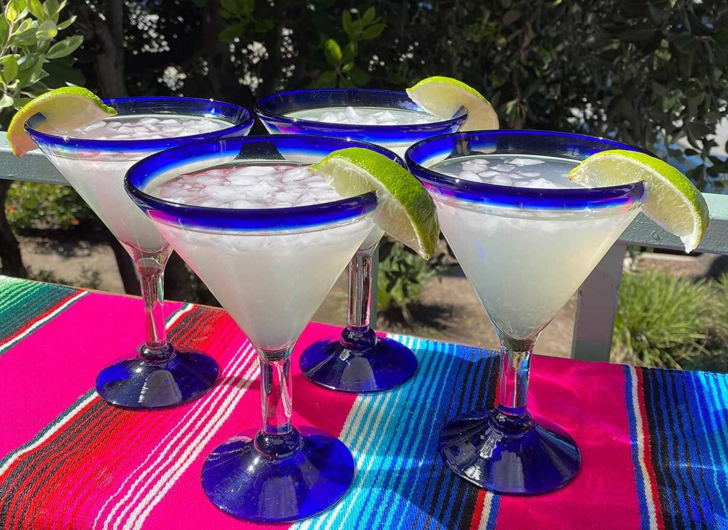 Cobalt Blue Rim Margarita Glasses - Martini Style - Set of 4