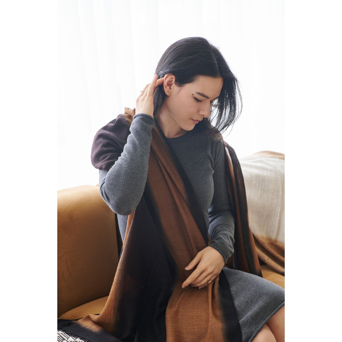 Iris Brown Cashmere Merino Handwoven Scarf