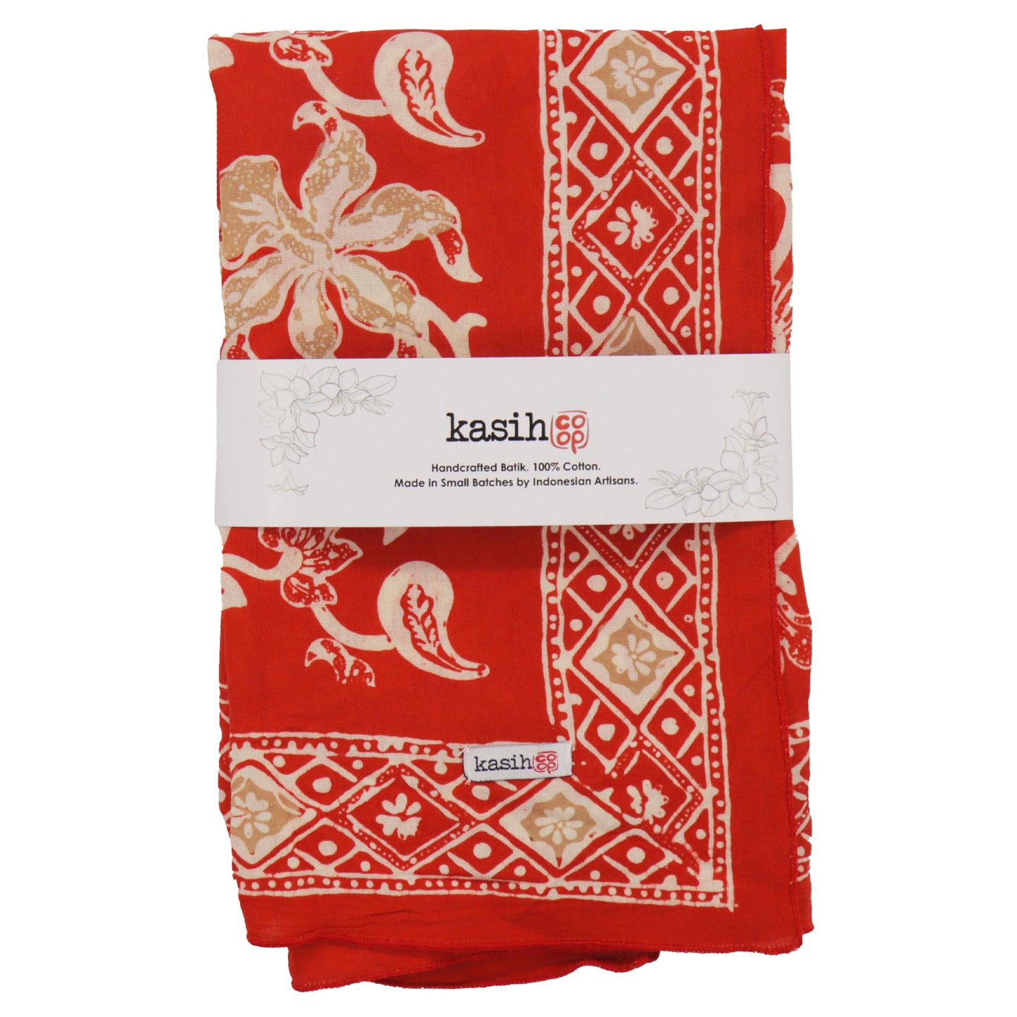 Large 39" Hand Dyed Batik Bandana, 100% Soft Cotton, Fiery Flora