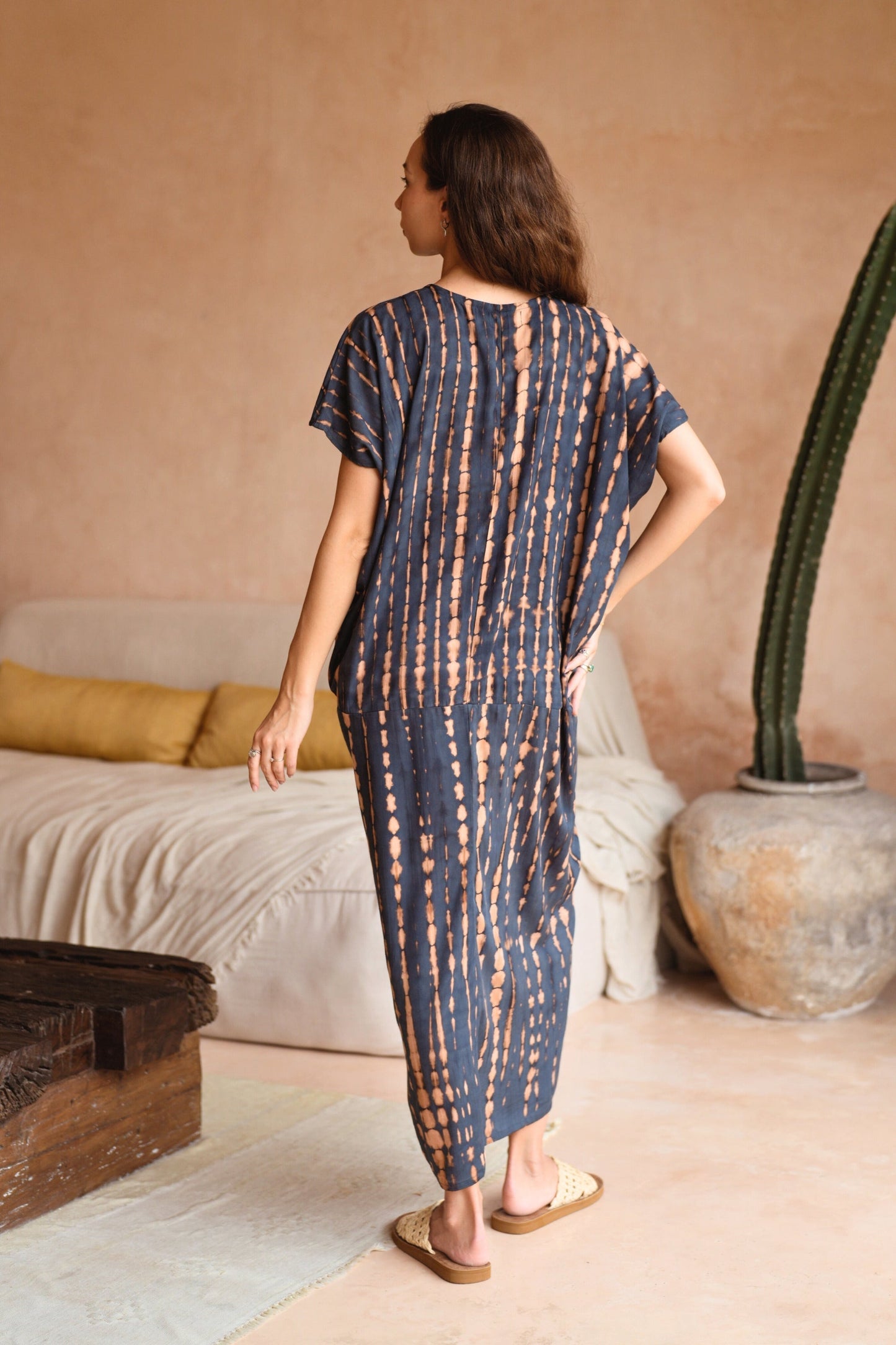 Madella Hand Dyed Kaftan Dress in Deep Sea Blue