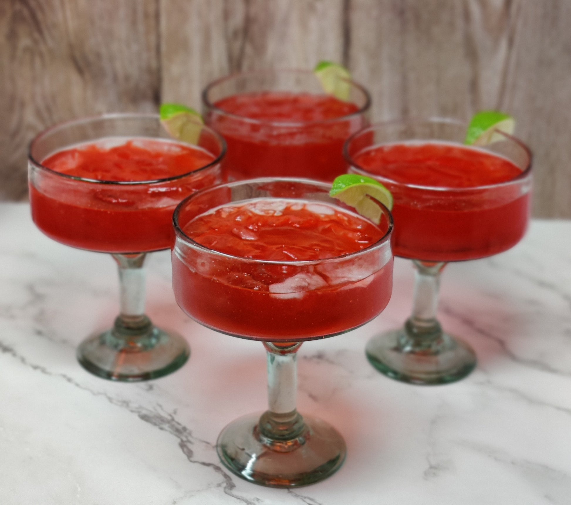 Set of 4 Natural Clear Hand Blown Margarita Glasses