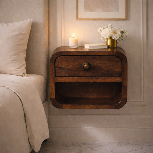 Solid Wood Curved Wall Mounted Bedside