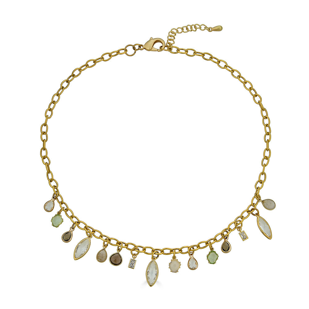 Single Strand Gemstone Charm Necklace