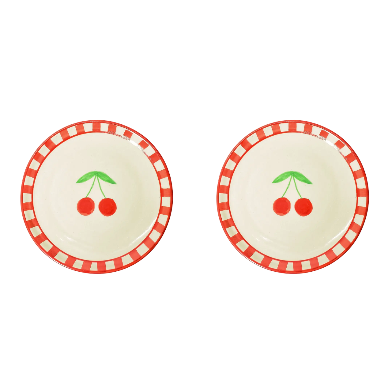S/2 Ceramic Cherry Dessert Plate - Red