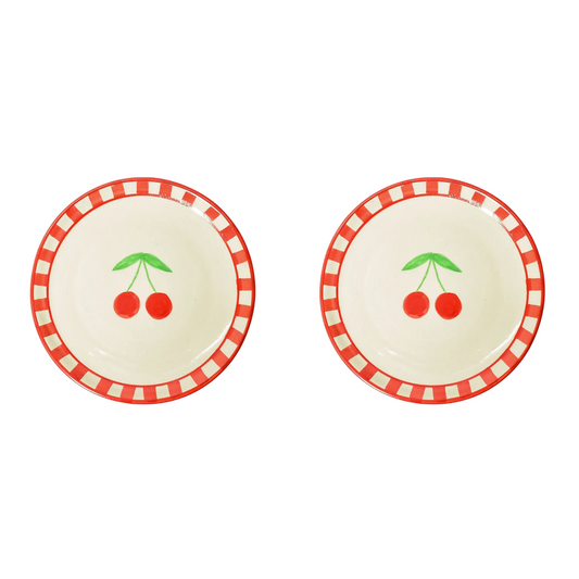 S/2 Ceramic Cherry Dessert Plate - Red