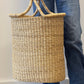 Handwoven Double Weave Pot Basket with Black Leather Handle