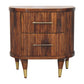 Solid Wood Ribbed Bedside with Brass Handles 2 Drawers Brown