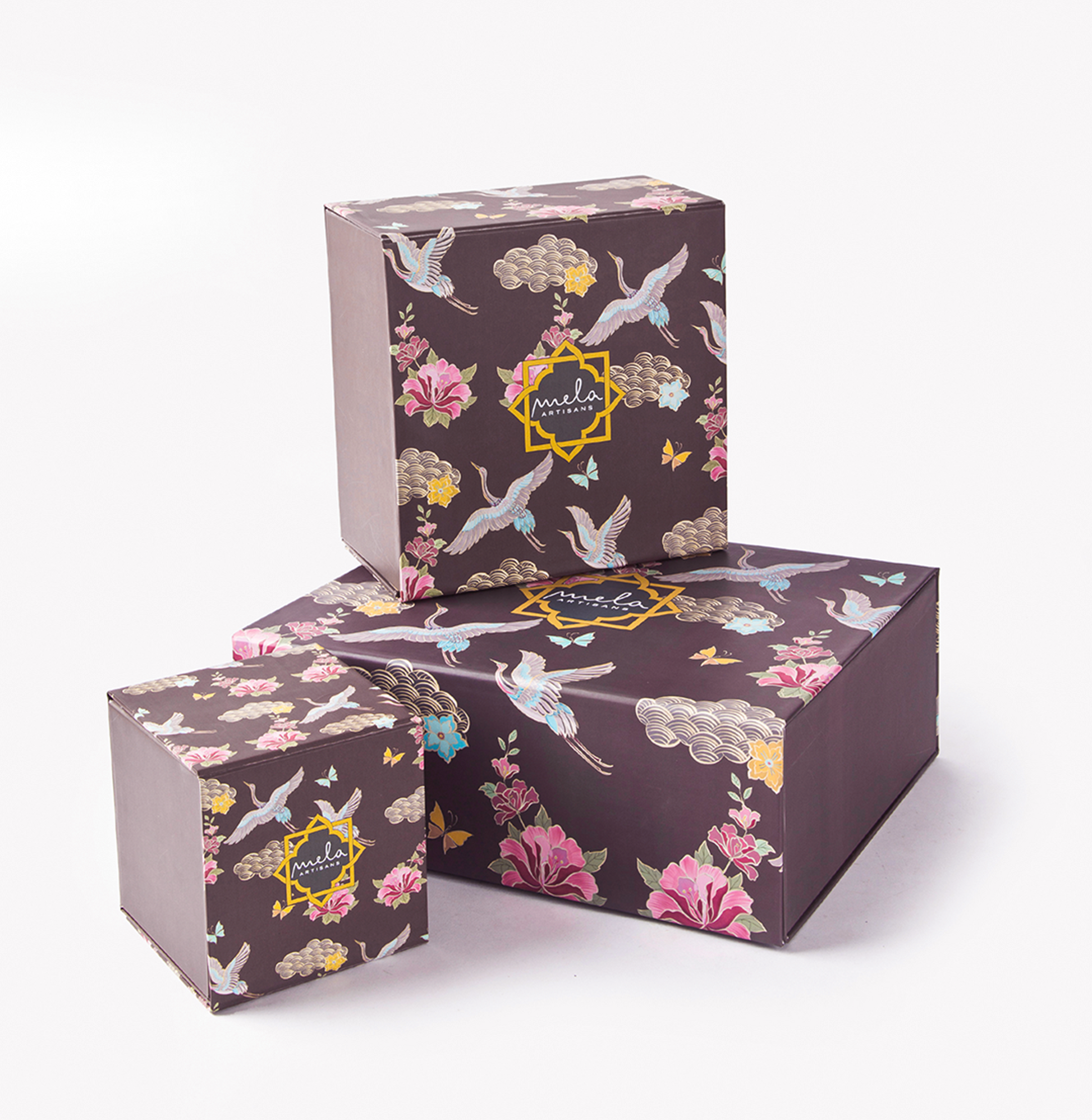 Decorative Flat Printed Packaging Gift Boxes, 3 sizes