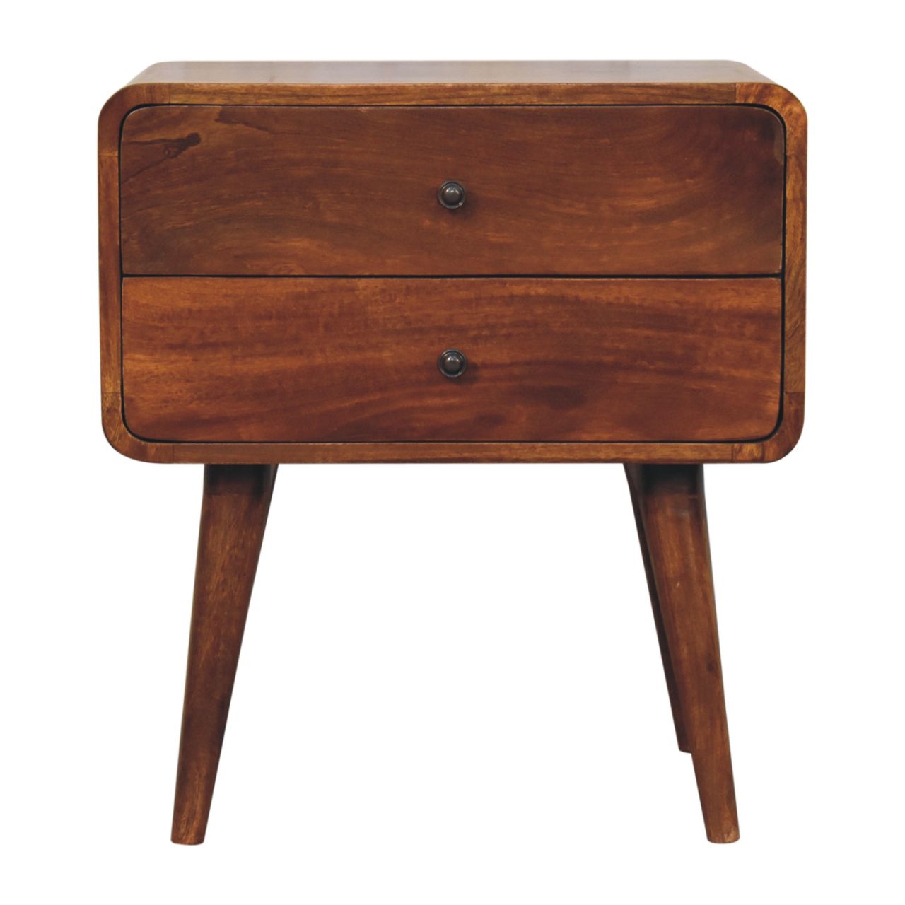 Solid Wood Large Curved Chestnut Bedside Table
