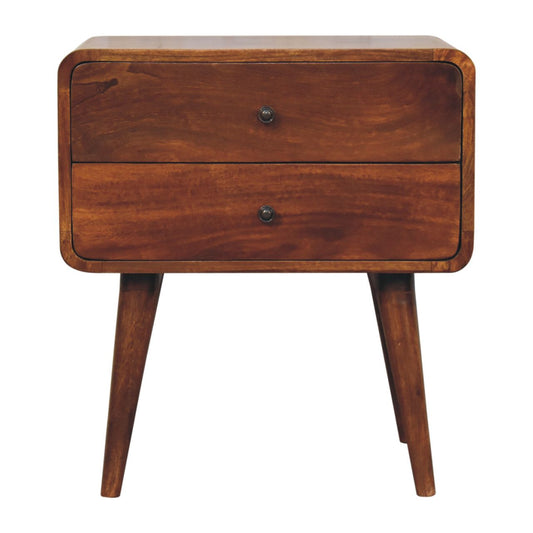 Solid Wood Large Curved Chestnut Bedside Table