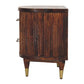 Solid Wood Ribbed Bedside with Brass Handles 2 Drawers Brown