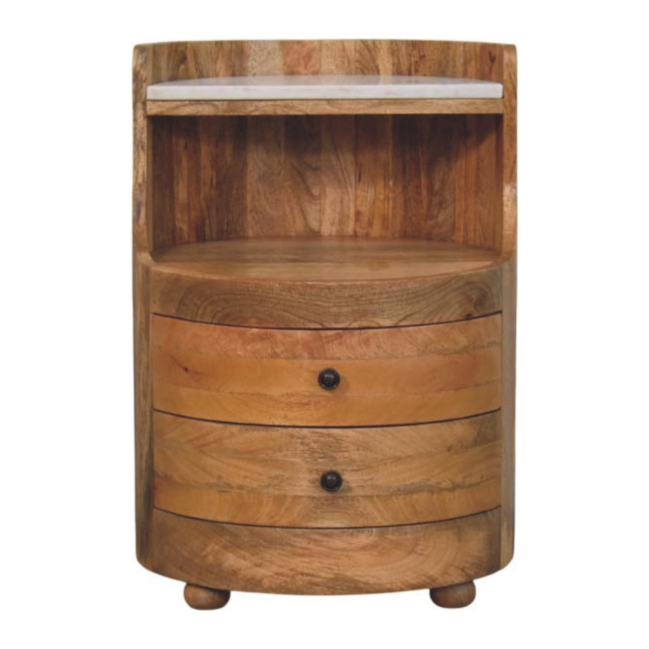 Solid Wood Curved Bedside with Marble Top