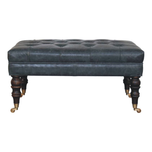 Buffalo Teal Leather Ottoman