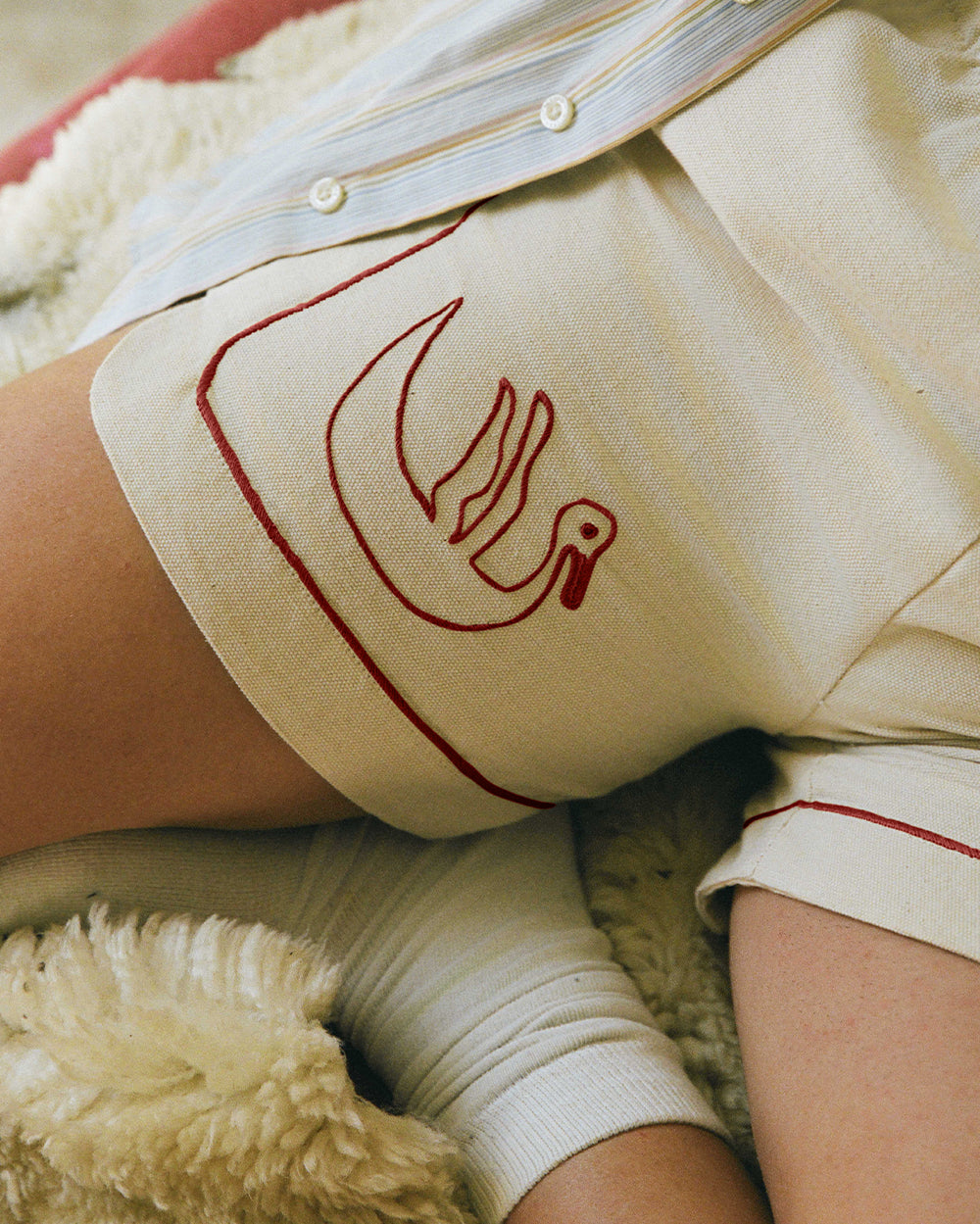 Dos Patos | Hand-Embroidered Cotton Duck Shorts