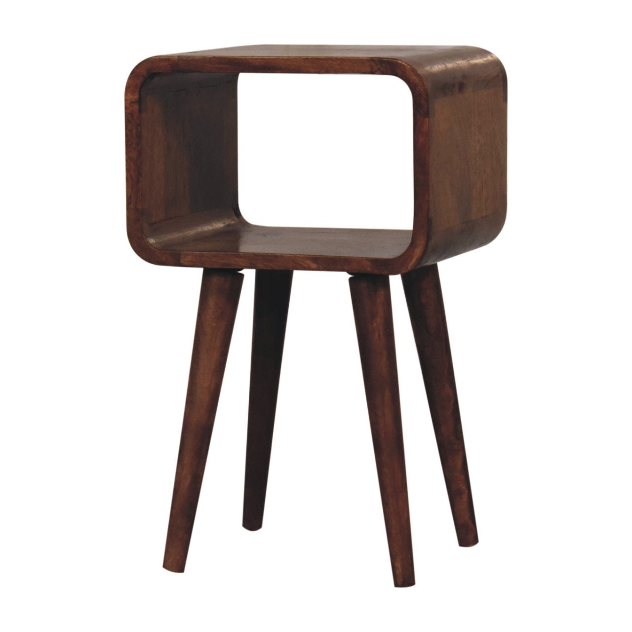 Solid Wood Mini Honey Caramel Curved Open Nightstand