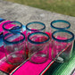 Aqua Rim Tumbler Glasses - Set of 6