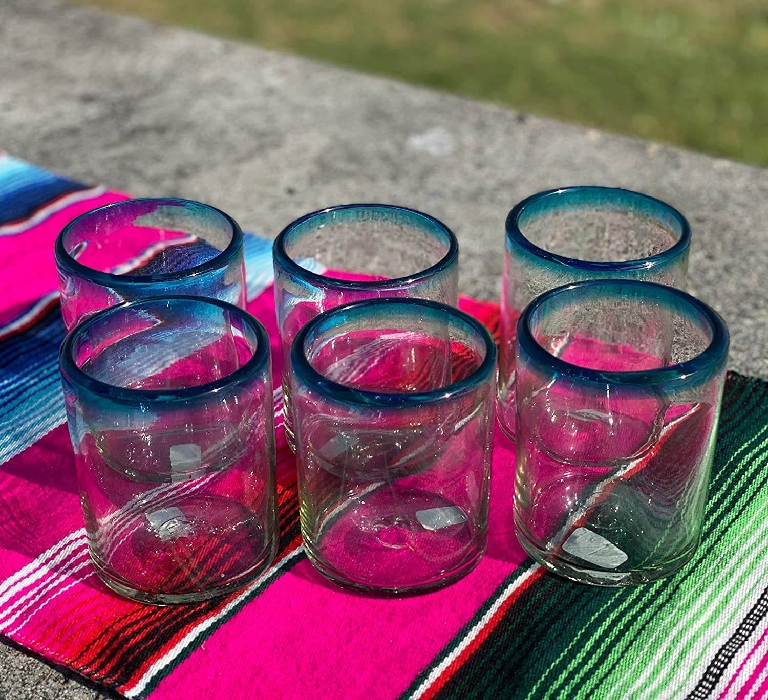 Aqua Rim Tumbler Glasses - Set of 6