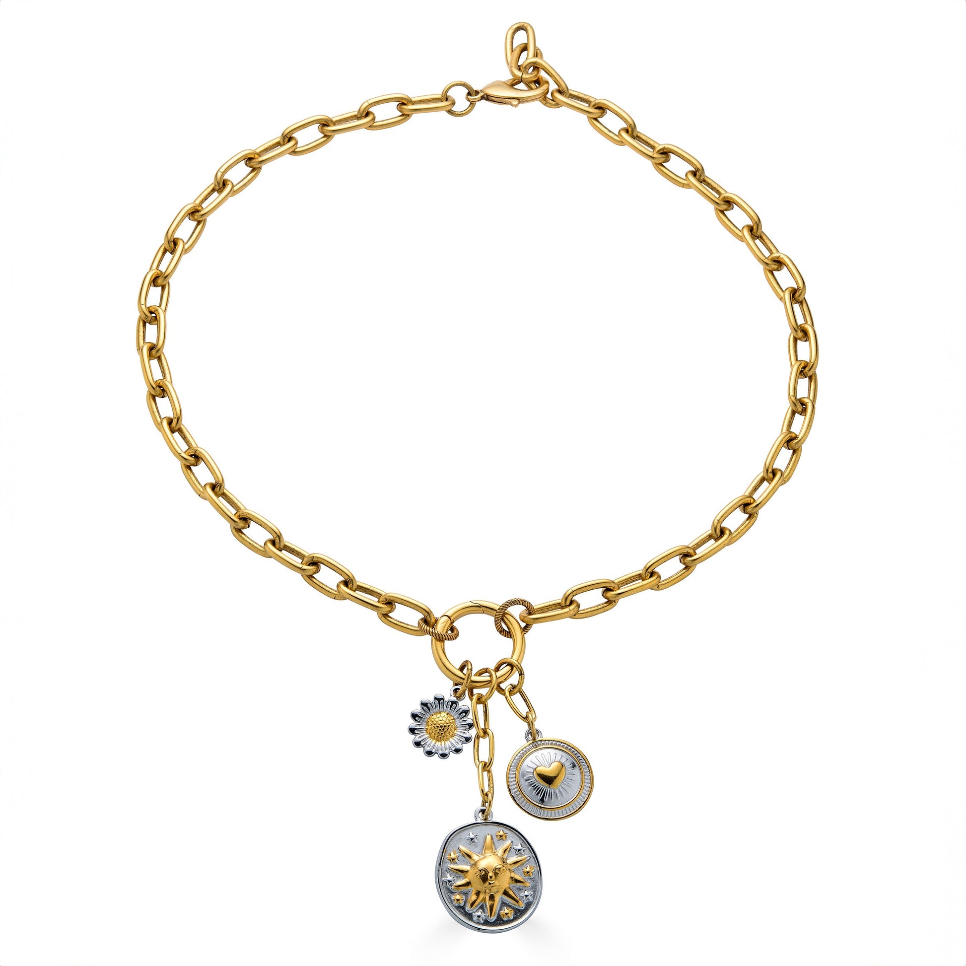 Mixed Metal Charm Cluster Necklace